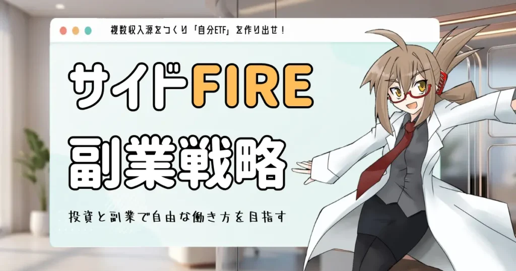 サイドFIRE達成のための副業戦略を解説。データ分析VTuber待宵真氏をモデルに、ブログ・YouTube・スキル販売を組み合わせた「自分ETF」の作り方と人的資本の最大化について。
